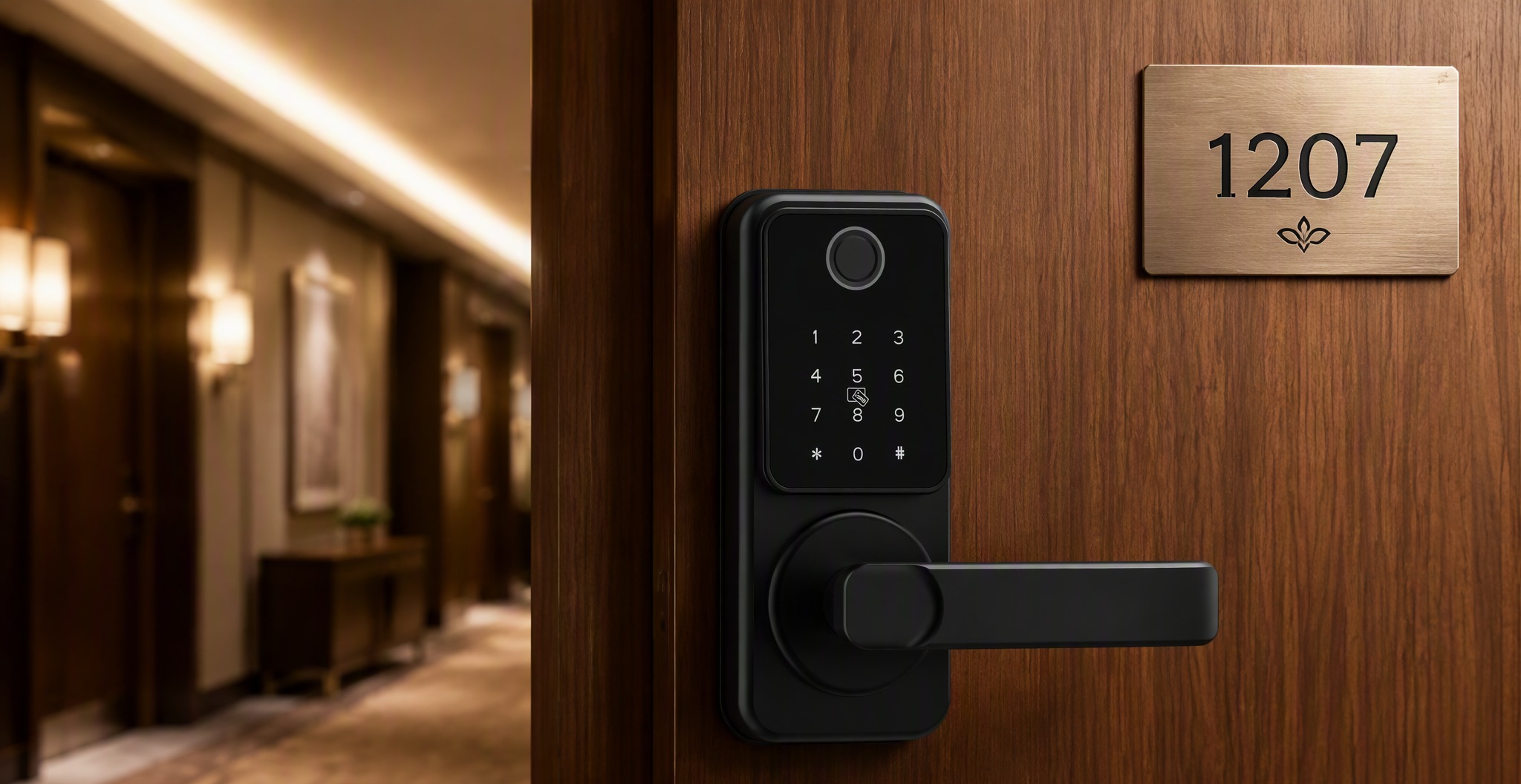 Trueway RF-1 classic lever-handle smart lock in gray and black finishes — two colours