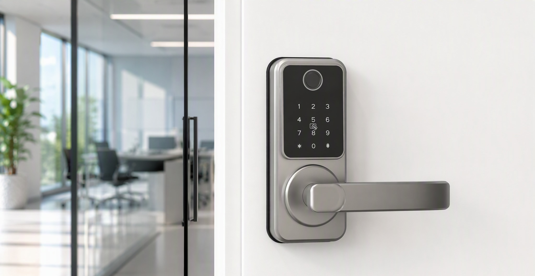 Trueway RF-1 classic lever-handle smart lock, silver finish